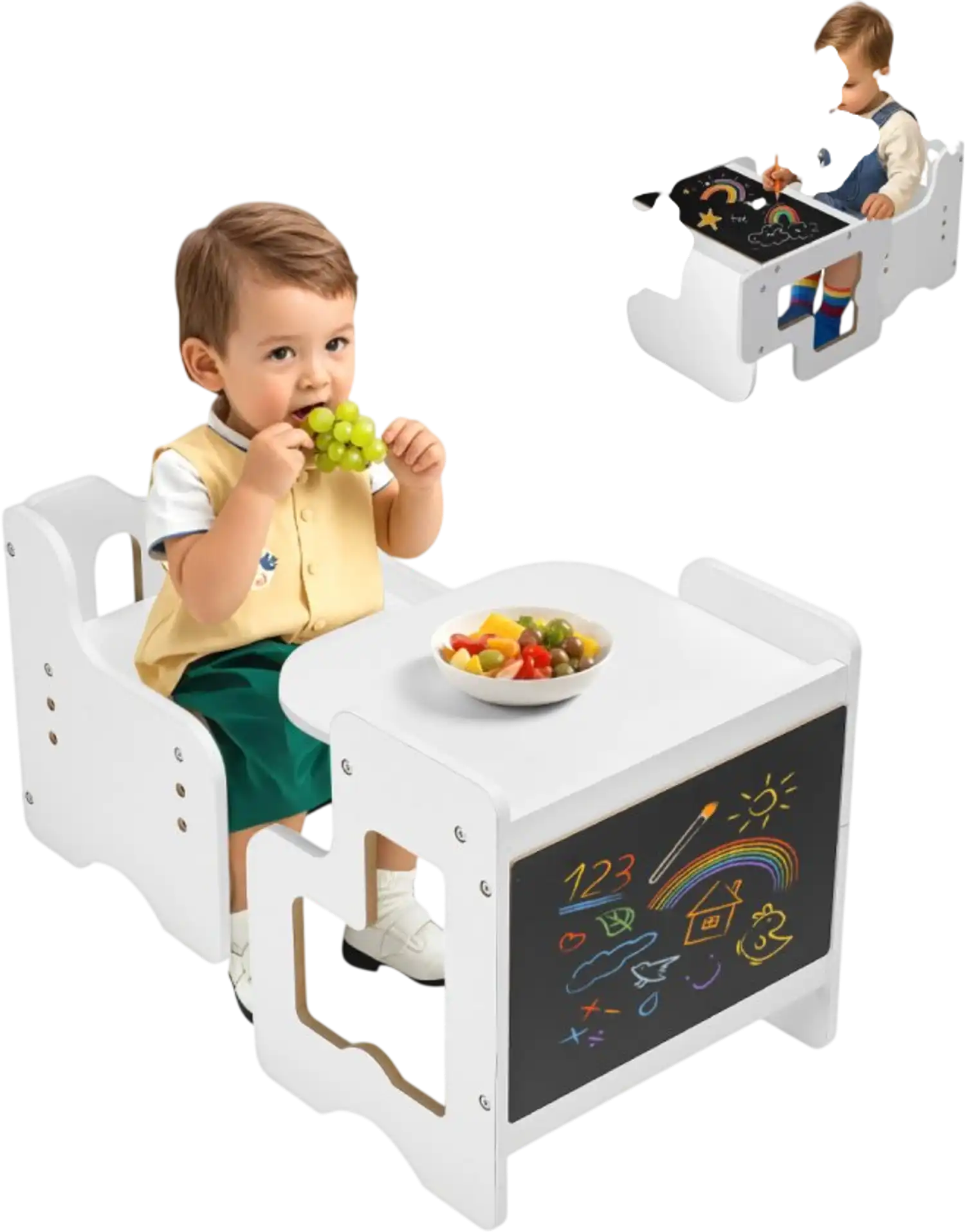 Vevor Weaning Table and Chair Set Montessori Adjustable Height Toddler Desk with Blackboard White New