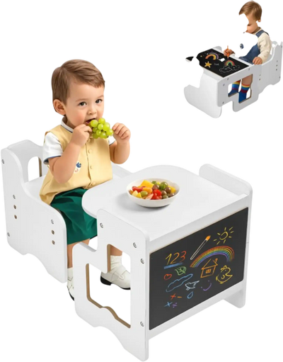 Vevor Weaning Table and Chair Set Montessori Adjustable Height Toddler Desk with Blackboard White New