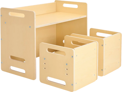 Vevor Table and Chair Set Montessori Weaning Toddler Desk with 2 Chairs Adjustable Height Natural Wood New