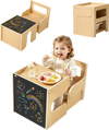 VEVOR Montessori Weaning Table and Chair Set, Wooden, Kids Table and Chair Set for Toddlers 1-5, Step Stool with Blackboard and Storage Space, Easy to Clean, for Eating, Drawing, Reading, Playing