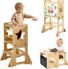 VEVOR Toddler Tower, Wooden, 4 in 1 Kitchen Step Stool for Kids 1-5, Montessori Weaning Table and Chair Set, Learning Standing Tower with Chalkboard, Easy to Clean, for Bathroom and Kitchen Counter