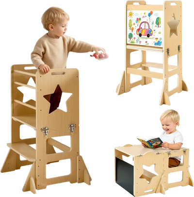 Vevor Toddler Tower 4-in-1 Montessori Weaning Table and Chair Set New