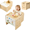 VEVOR Montessori Weaning Table and Chair Set, Wooden, Kids Table and Chair Set for Toddlers 1-5, Step Stool with Whiteboard and 3 Heights Adjustable, Easy to Clean, for Eating Drawing Reading Playing