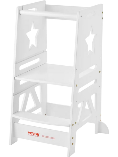 Vevor Toddler Step Stool 3-Level Adjustable Bamboo Learning Tower White New