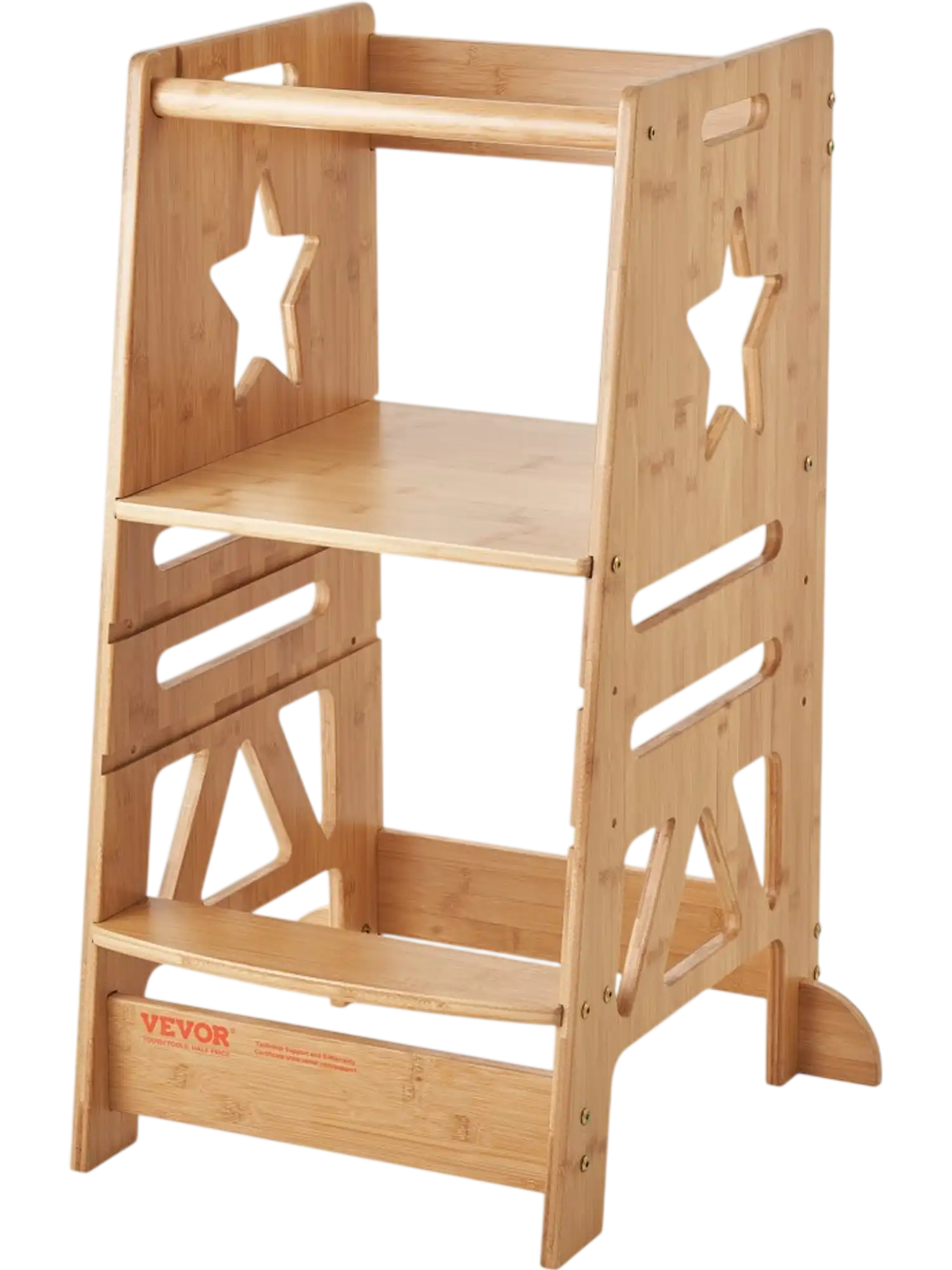 Vevor Tower Step Stool 3-Level Adjustable Bamboo Learning Stool with Safety Rail New