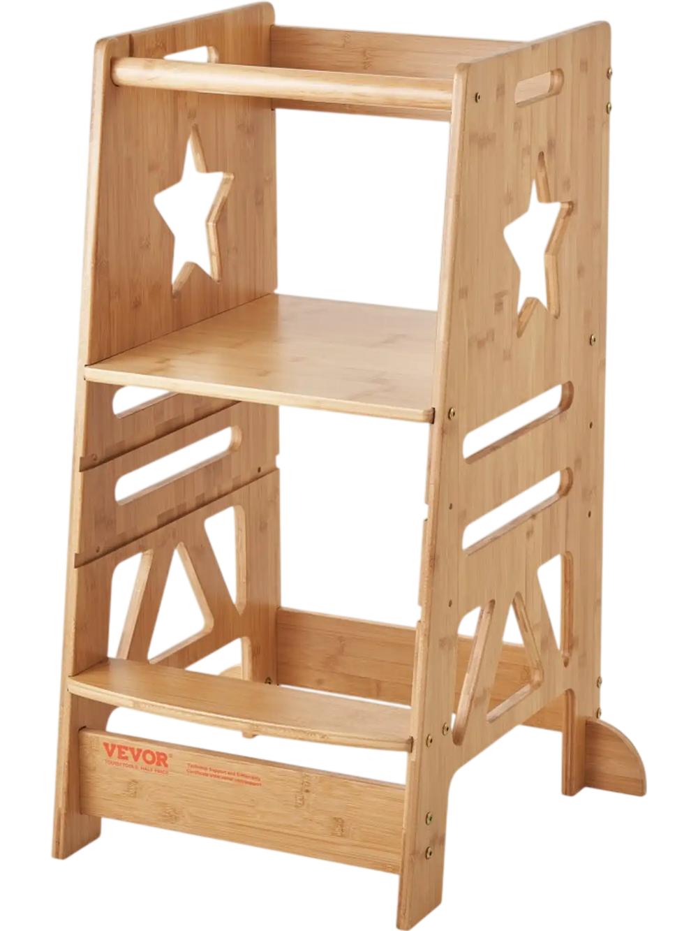 VEVOR Tower Step Stool, 3-Level Height Adjustable Toddler Step Stools for Kids, Bamboo Kids Standing Tower Learning Stool with Safety Rail for Kitchen Counter Bathroom, 350LBS