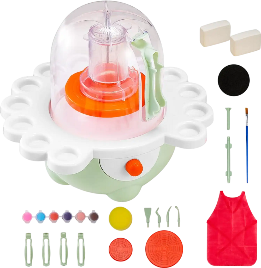 VEVOR Mini Pottery Wheel, 2 in and 3 in Turntables, Adjustable Speed, Electric Clay Wheel for Kids and Beginners, Complete Pottery Set with Clay Sculpting Tools, Gift for Boys and Girls, Green