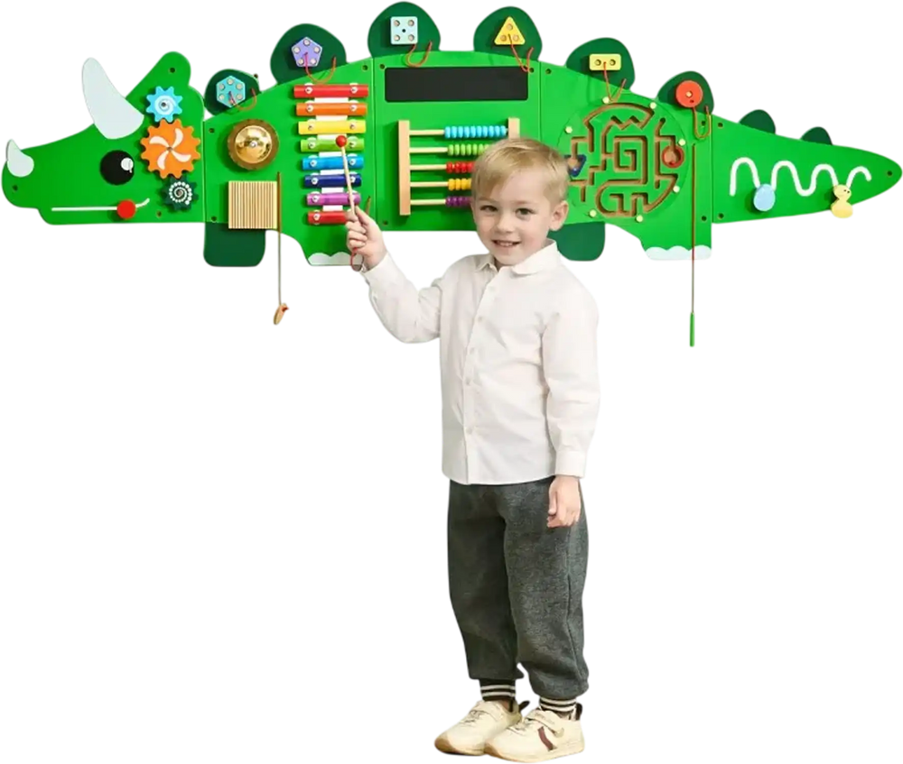 VEVOR Dinosaur Activity Wall Busy Board Panels, 11 Activities, Montessori Sensory Wall Toy for Kids 3-12 Years, Montessori Learning Activity Center, Ideal for Toddler Playroom Nursery Classroom