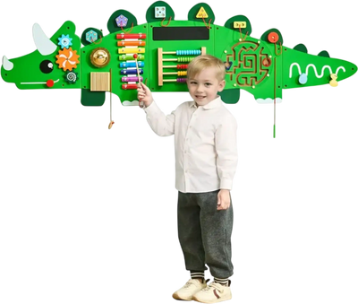 VEVOR Dinosaur Activity Wall Busy Board Panels, 11 Activities, Montessori Sensory Wall Toy for Kids 3-12 Years, Montessori Learning Activity Center, Ideal for Toddler Playroom Nursery Classroom