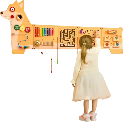 VEVOR Puppy Activity Wall Busy Board Panels, 12 Activities, Montessori Sensory Wall Toy for Kids 3-12 Years, Montessori Learning Activity Center, Ideal for Toddler Playroom Nursery Classroom