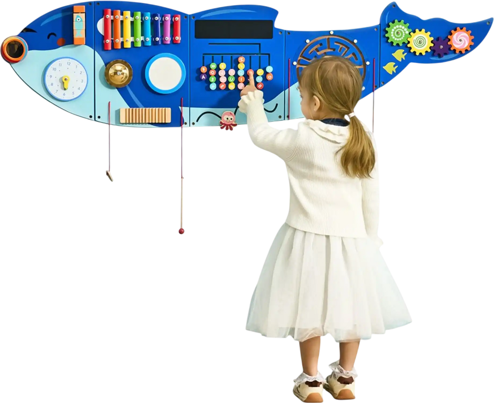 VEVOR Orca Activity Wall Busy Board Panels, 12 Activities, Montessori Sensory Wall Toy for Kids 3-12 Years, Montessori Learning Activity Center, Ideal for Toddler Playroom Nursery Classroom