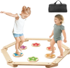 VEVOR Balance Beam Stepping Stones, 6 PCS Wooden Toddler Balance Boards, Montessori Toy for Kids 2-6, Build Coordination and Gross Motor Skills, Gymnastics Course Indoor & Outdoor for Girls Boys Gift