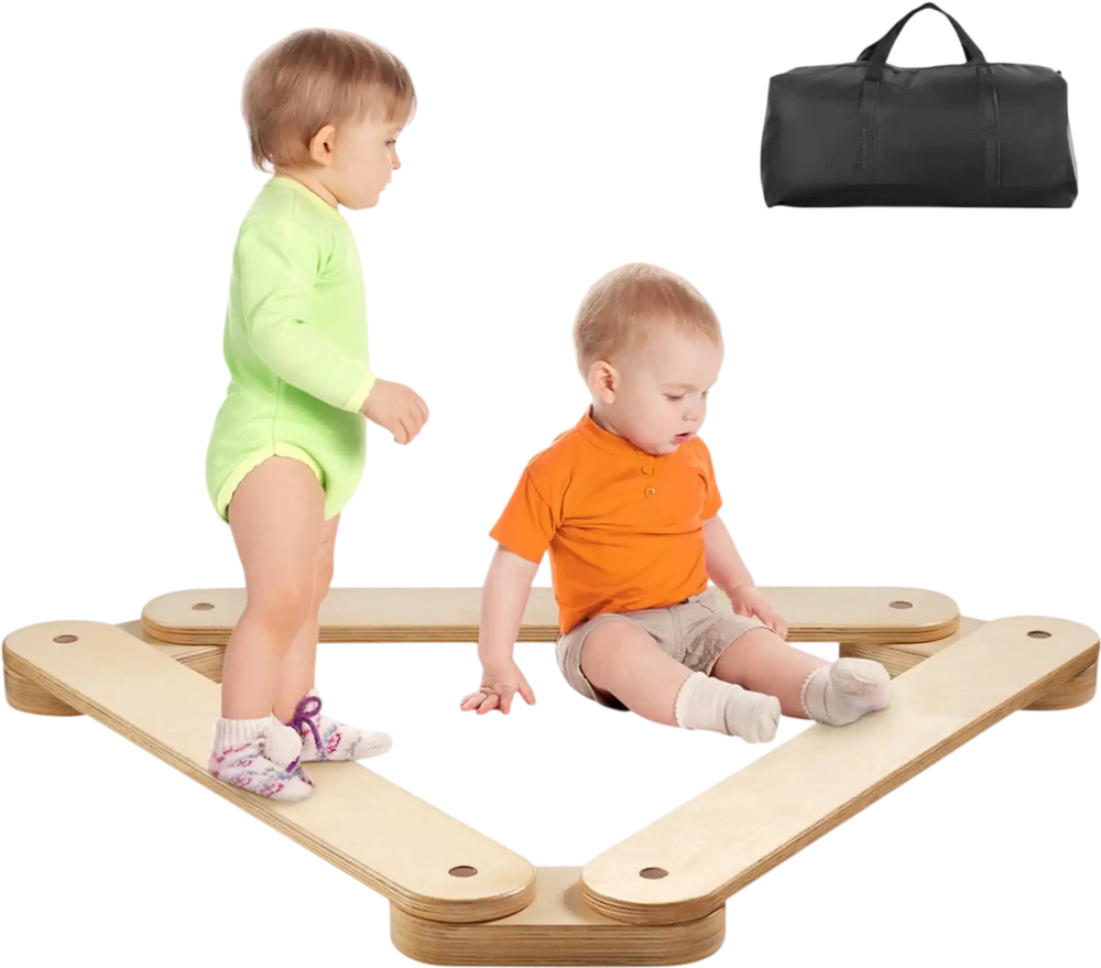 VEVOR Balance Beam Stepping Stones, 3 PCS Wooden Toddler Balance Boards, Montessori Toy for Kids 2-6, Build Coordination and Gross Motor Skills, Gymnastics Course Indoor & Outdoor for Girls Boys Gift