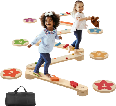 VEVOR Balance Beam Stepping Stones, 6 PCS Wooden Toddler Balance Boards, Montessori Toy for Kids 2-6, Build Coordination and Gross Motor Skills Gymnastics Obstacle Course Indoor Outdoor for Girls Boys