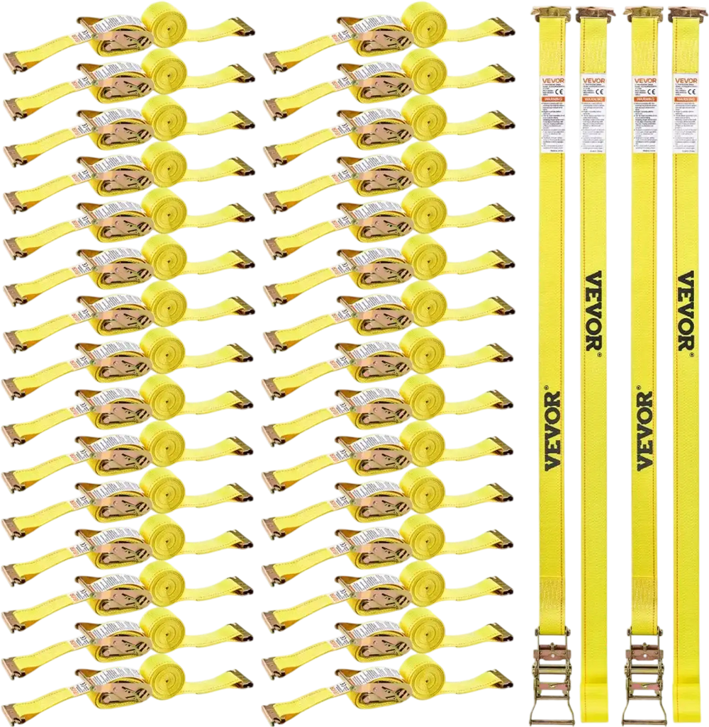 VEVOR Ratchet Straps, 2 in x 15 ft, 30 Pack E-Track Tie Down Straps, 4400 lbs Break Strength & 1460 lbs Rated Load, Tie Down Ratcheting for Moving, Trailers, Motorcycles, Kayaks, Car Roof, Yellow