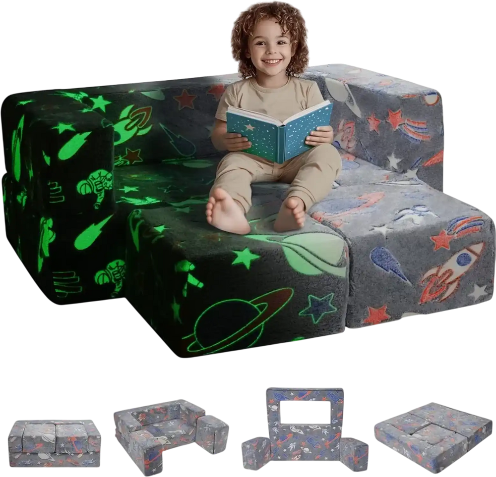 VEVOR Kids Couch, 4Pcs Toddler Couch Sofa Bed, Kids Chair Seat Playroom Furniture, Child Sectional Sofa with Removable Cover for Kids Girls & Boys, Dark Grey