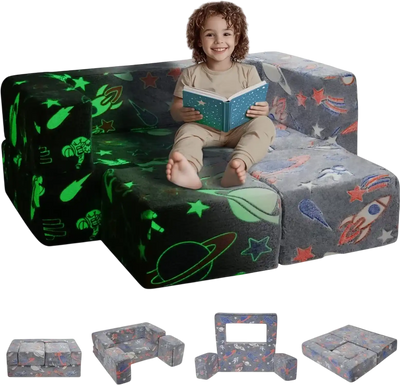 Vevor Kids Play Couch 4-Piece Glow-in-the-Dark Toddler Sofa Bed Dark Grey New