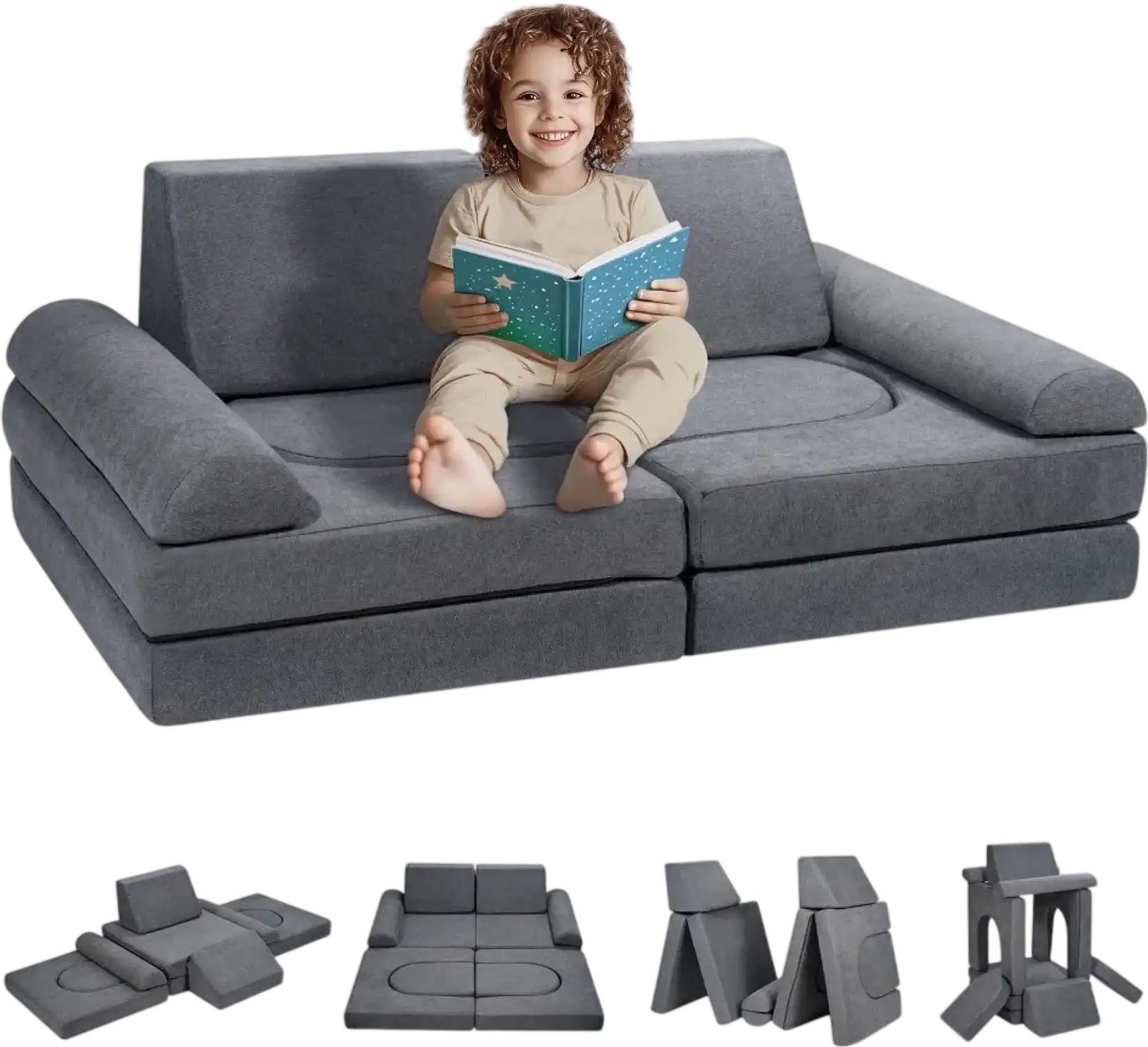 Vevor Kids Play Couch 10-Pc Modular Toddler Sofa Grey New