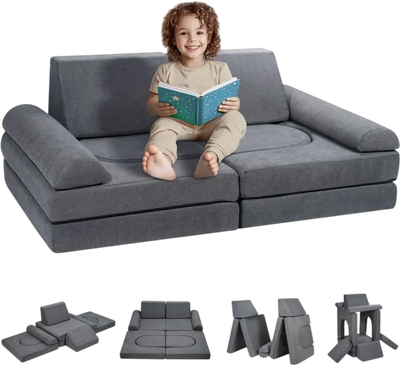 Vevor Kids Play Couch 10-Pc Modular Toddler Sofa Grey New