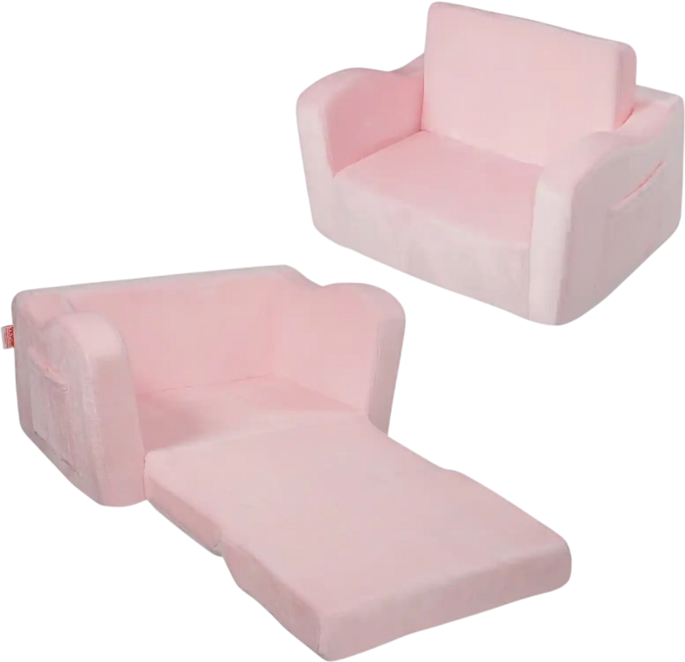 VEVOR Kids Couch, 2-in-1 Toddler Chairs Comfy, Toddler Couch Sofa Bed Fold Out, Convertible Sofa to Lounger, Kids Chair Seat Playroom Furniture for Kids Girls & Boys, Pink