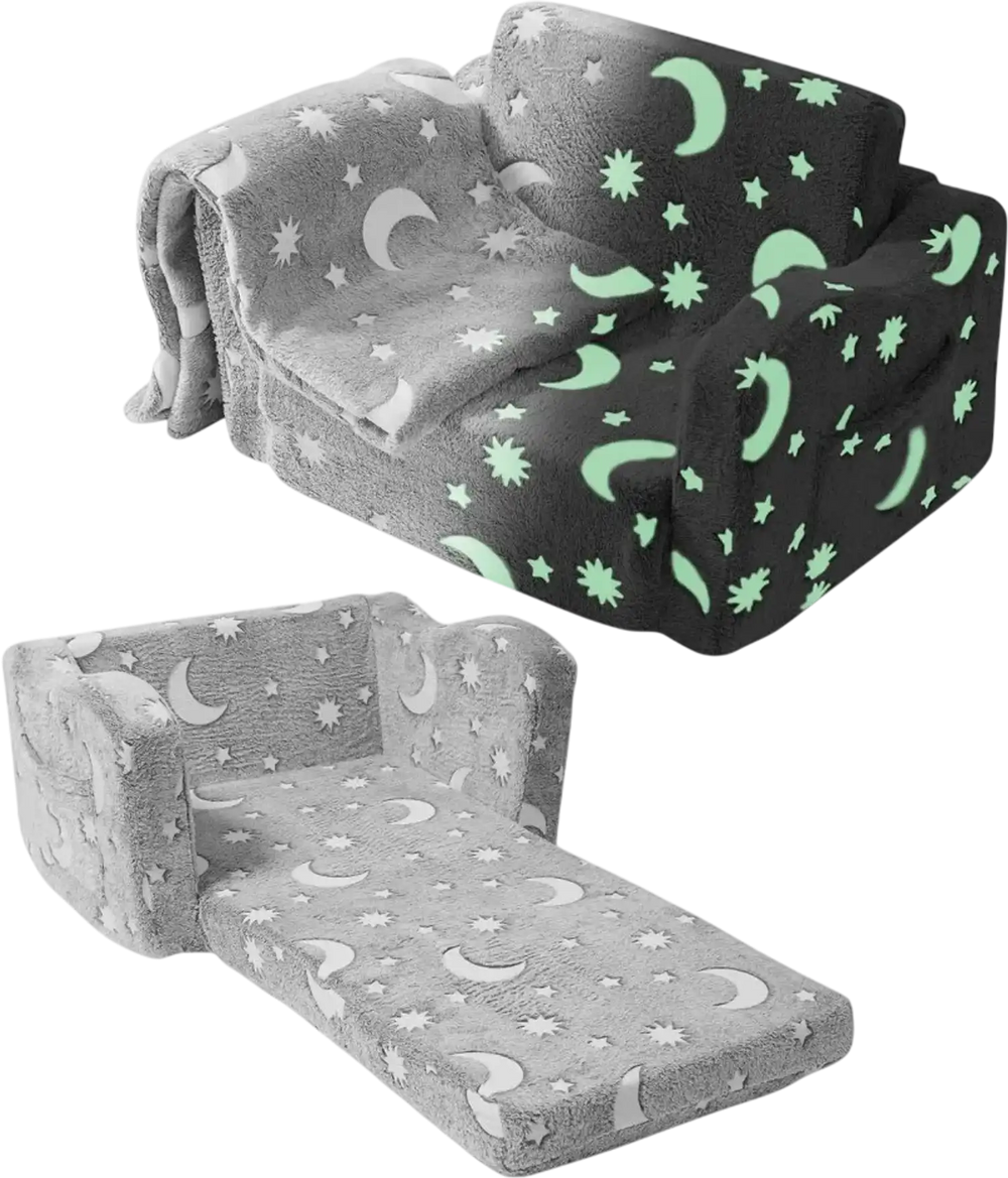 VEVOR Fold-out Kids Sofa, Glow-in-the-Dark Kids Couch Chair, 2-in-1 Children Convertible Sofa to Lounger, Extra Soft Flip-out Toddler Couch for Siting and Sleeping, for Bedroom and Playroom