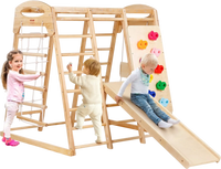 VEVOR Indoor Jungle Gym, 7-in-1 Toddler Indoor Playground, 47.2 x 58 x 56 inch, with Wood and Rope Ladder, Net Ladder, Swing, Monkey Bar, Slide, Climbing Wall, Wooden Indoor Climbing Toys for Kids
