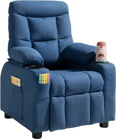 Vevor Recliner Chair Kids Adjustable Back Toddler Lounger with Cup Holders and Pockets Blue New