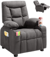 VEVOR Kids Reclining Chair, Toddler Recliner with Cup Holders and Pockets, 107° to 126° Adjustable Backrest, Breathable Polyester Fabric Recliner Couch with Footrest, for Boys & Girls, Children(Grey)