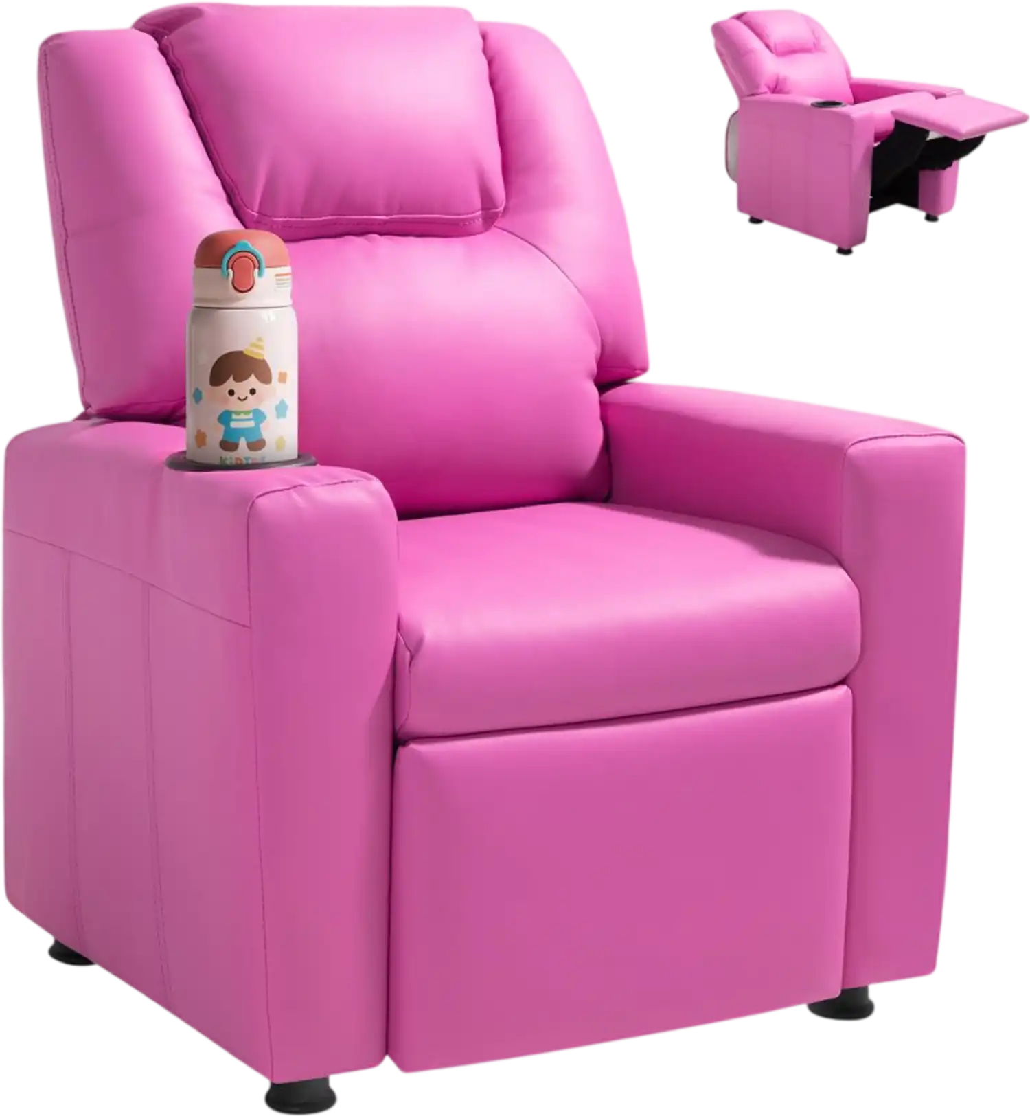 Vevor Recliner Chair Kids Adjustable PU Leather Toddler Recliner with Cup Holder Pink New