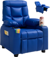 VEVOR Kids Reclining Chair, Toddler Recliner with Cup Holders and Pockets, 107° to 126° Adjustable Backrest, Easy-to-Clean PU Leather Recliner Couch with Footrest, for Boys & Girls, Children (Blue)
