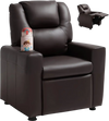 VEVOR Kids Reclining Chair, Toddler Recliner with Cup Holder, 101° to 121° Adjustable Backrest, Easy-to-Clean PU Leather Recliner Couch with Footrest, 90 lbs Load, for Boys & Girls, Children (Brown)