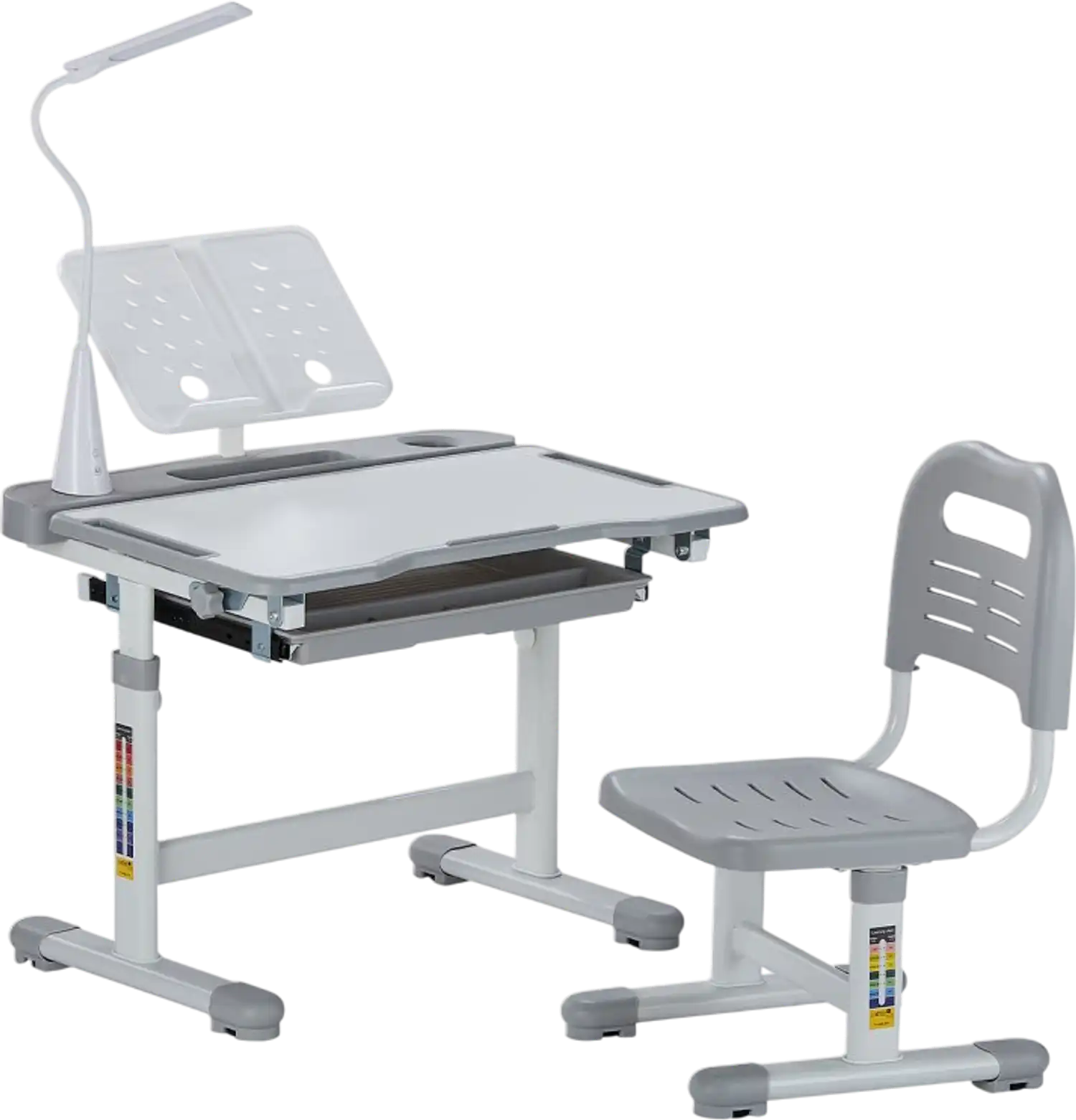 Vevor Kids Desk and Chair Set Adjustable Height Tilted Desktop with Lamp Gray New