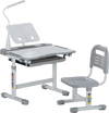 VEVOR Kids Study Chair and Desk Set, Study Desk and Chair for Kids with Table Lamp, Adjustable Height & 0-40° Tilted Desktop Kids Desk and Chair, Children Study Table for Bedroom & Study Room, Grey