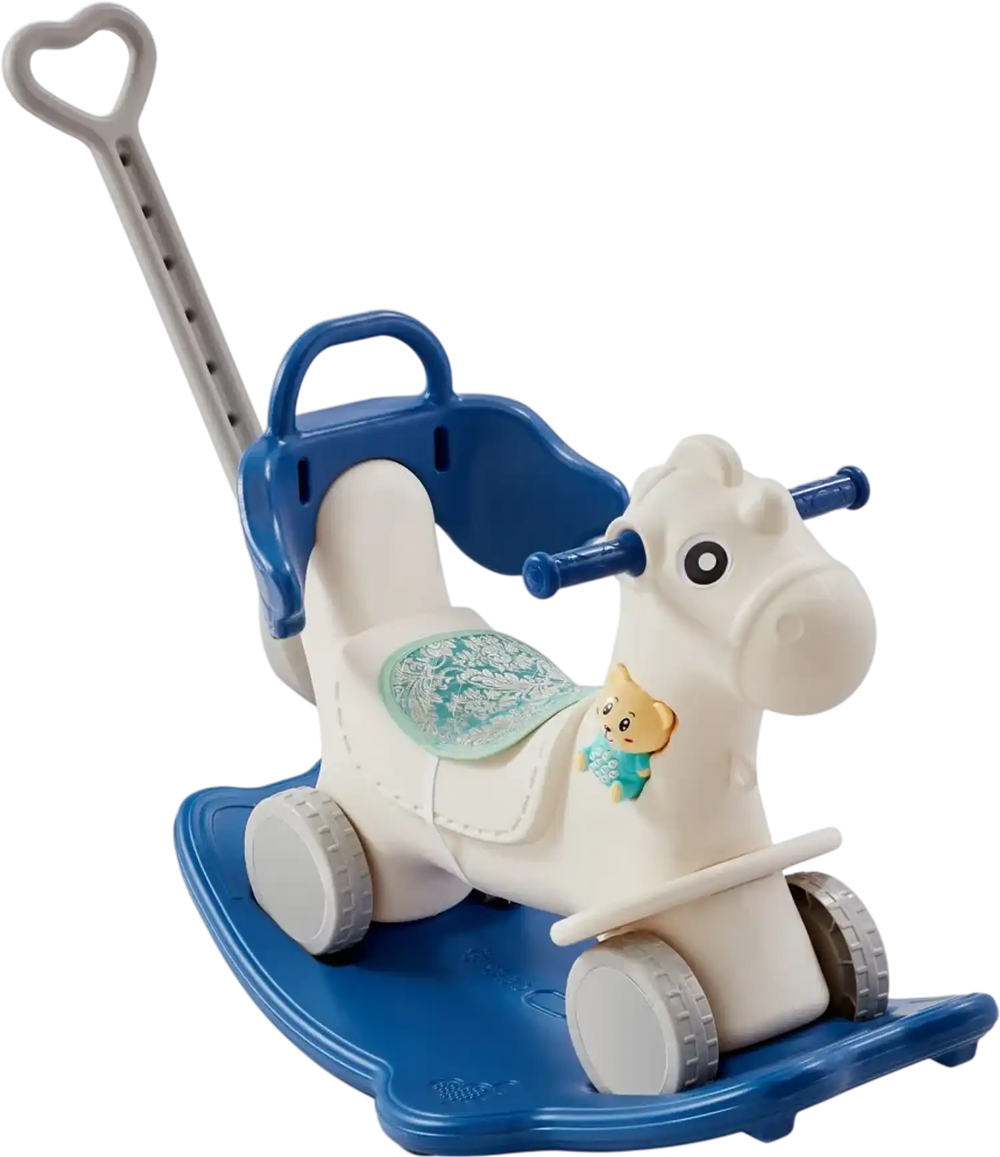VEVOR 4 in 1 Rocking Horse for Toddlers 1-3 Years, Baby Rocking Horse with Detachable Balance Board, Push Handle and 4 Smooth Wheels, Support up to HDPE 80 lbs Kids Ride on Toy with Sound, Blue