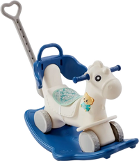 VEVOR 4 in 1 Rocking Horse for Toddlers 1-3 Years, Baby Rocking Horse with Detachable Balance Board, Push Handle and 4 Smooth Wheels, Support up to HDPE 80 lbs Kids Ride on Toy with Sound, Blue