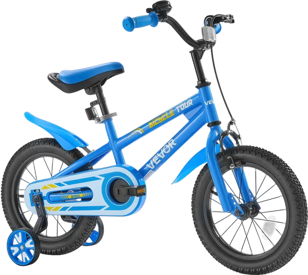 VEVOR Kids Bike, 14 Inches BMX Style Children Bicycle, Rider Height 2.95 ft - 3.77 ft, Training Wheels Included, Sturdy and Easy to Assemble, Toddler Bike for Boys & Girls Learning to Ride, Blue
