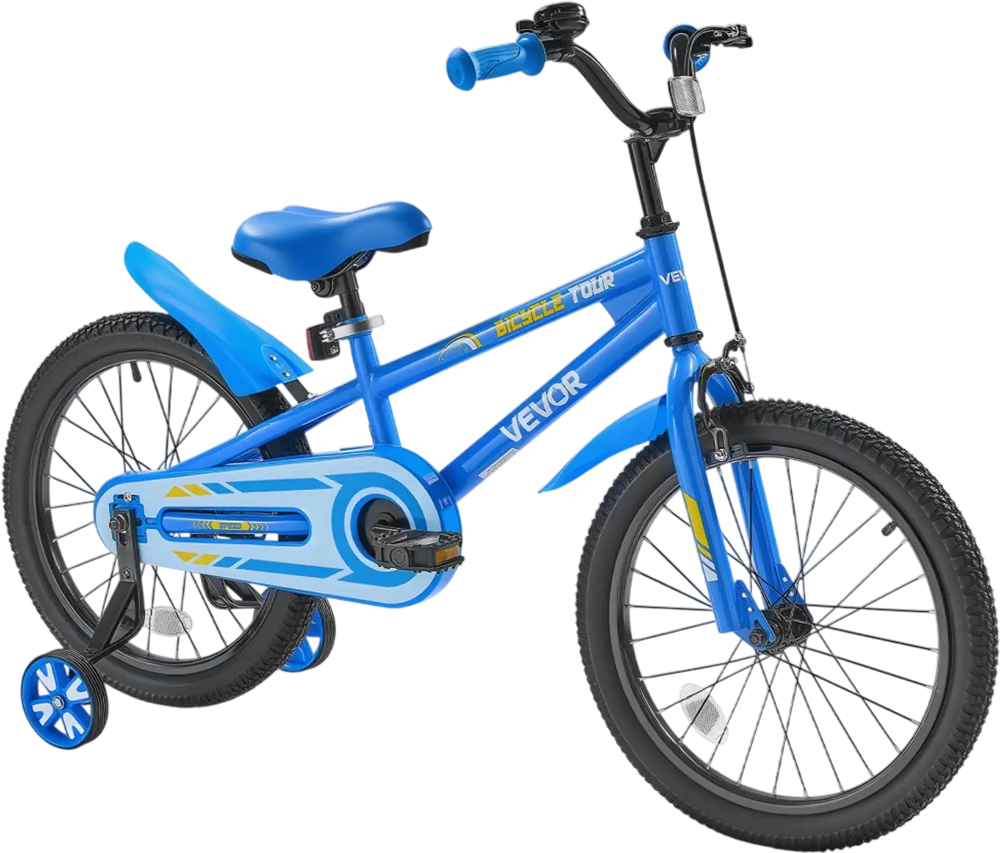VEVOR Kids Bike, 18 Inches BMX Style Children Bicycle, Rider Height 3.61 ft - 4.59 ft, Training Wheels Included, Sturdy and Easy to Assemble, Toddler Bike for Boys & Girls Learning to Ride, Blue