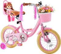 VEVOR Kids Bike, 14 Inch Children Bicycle, Training Wheels Princess Pink, for Girls Ages 3-5, Adjustable Seat, Front Brake and Rear Coaster Brake, Front Basket, Doll Seat, High-Carbon Steel Frame
