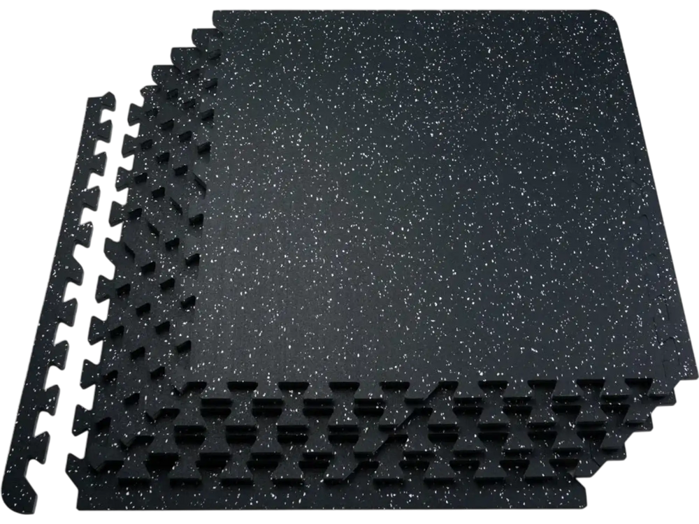 VEVOR 0.56 Inch Thick Gym Floor Mats, 6 Tiles Rubber Top with EVA Foam, 25" x 25" Gym Flooring Workout Mats with 25 sq.ft Coverage, Interlocking Puzzle Gym Mats for Gym, Home, Garage, Black & White