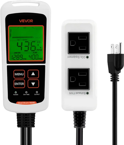 VEVOR Carbon Dioxide Monitoring Controller, Dual Outlets CO2 Monitor & Controller, Carbon Dioxide Sensor Day and Night Detection Feature, NDIR CO2 Sensor for Greenhouse, Laboratories, Classrooms, Home