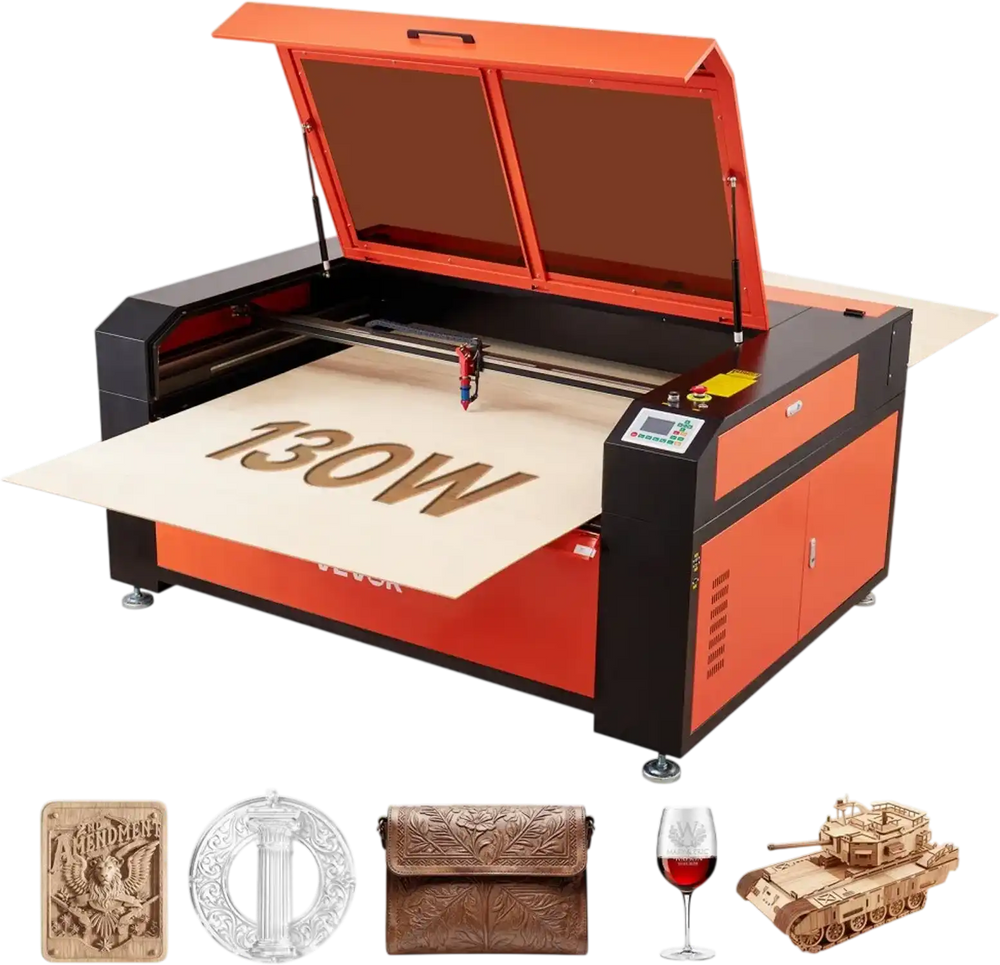VEVOR 130W CO2 Laser Engraver, 55 x 35 in, CO2 Laser Engraver Cutter Machine with Water Chiller, 2 Way Pass Air Assist, 1200 mm/s Speed, Autofocus Engraving Cutting Machine, for Wood Acrylic Glass