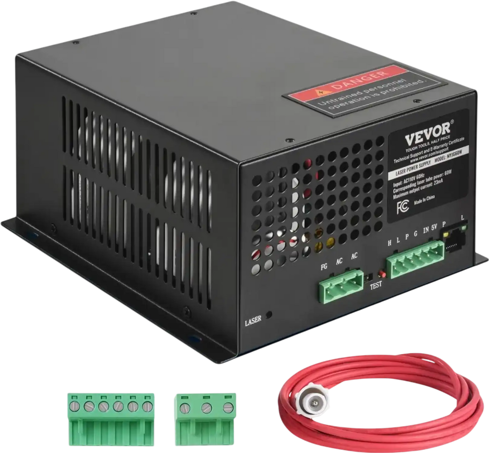 VEVOR CO2 Laser Power Supply, 60W, Power Supply for 60W Laser Tube, Constant Current Protection, Open Circuit Protection, Fast Heat Dissipation, Compatible for Multi-brand Laser Engravers & Cutters