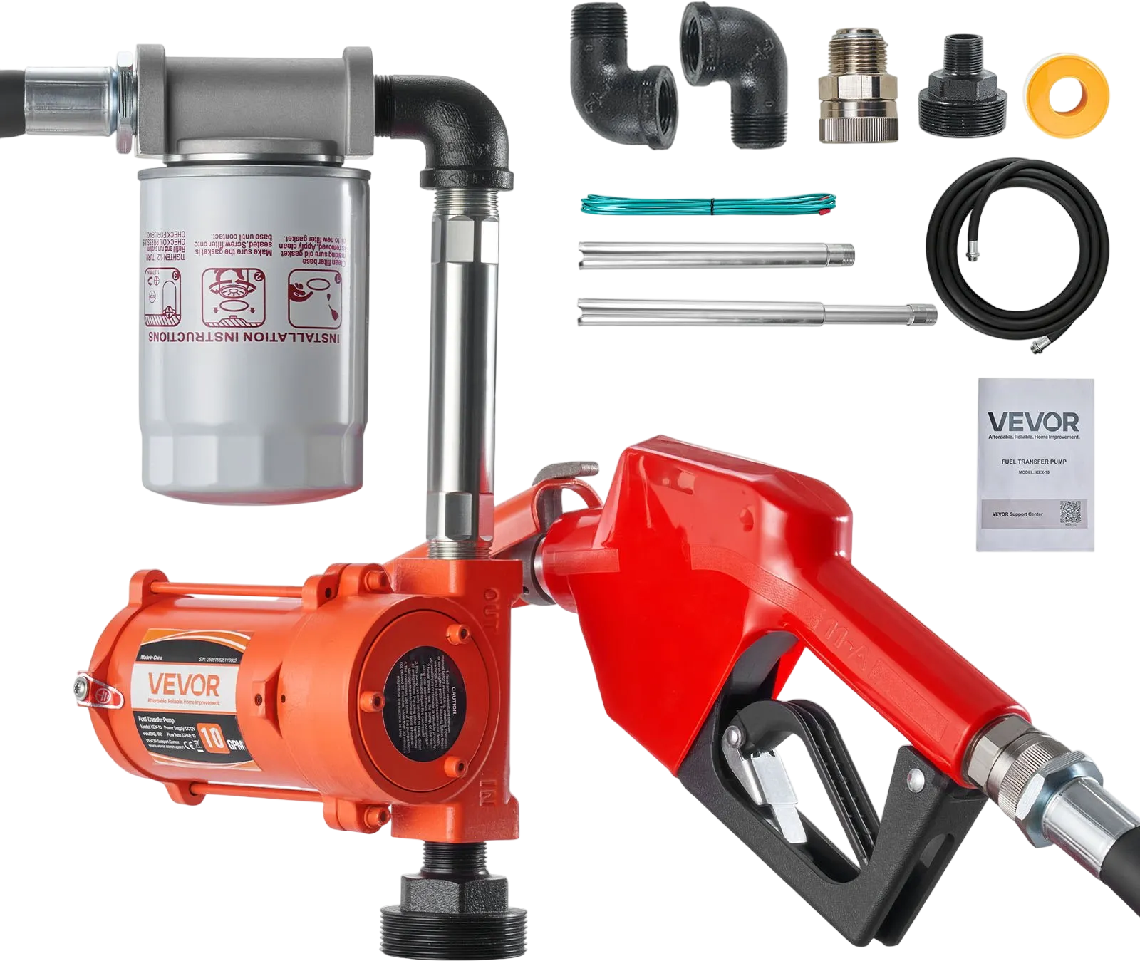 Vevor Fuel Transfer Pump Kit 10 GPM with Auto Shut-Off Nozzle 12V DC New