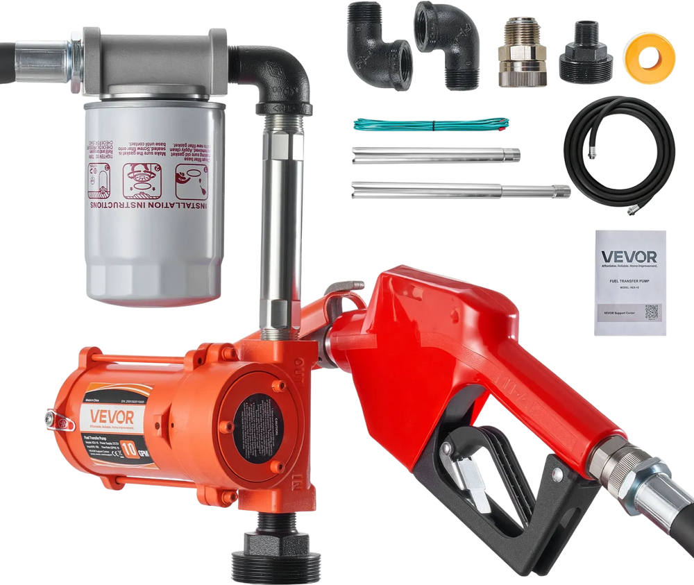 VEVOR Fuel Transfer Pump, 12V DC 10 GPM, Portable Diesel Transfer Pump Kit, with Auto Shut-Off Nozzle, Discharge Hose, Overheat Protection, Power Cable, Explosion-Proof, for Gasoline Diesel Kerosene