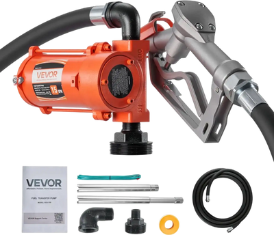 VEVOR Fuel Transfer Pump, 12V DC 15 GPM, Cast Iron Diesel Transfer Pump Kit, with Manual Nozzle, Discharge Hose, Overheat Protection, Power Cable, Explosion-Proof, for Gasoline Diesel Kerosene & More