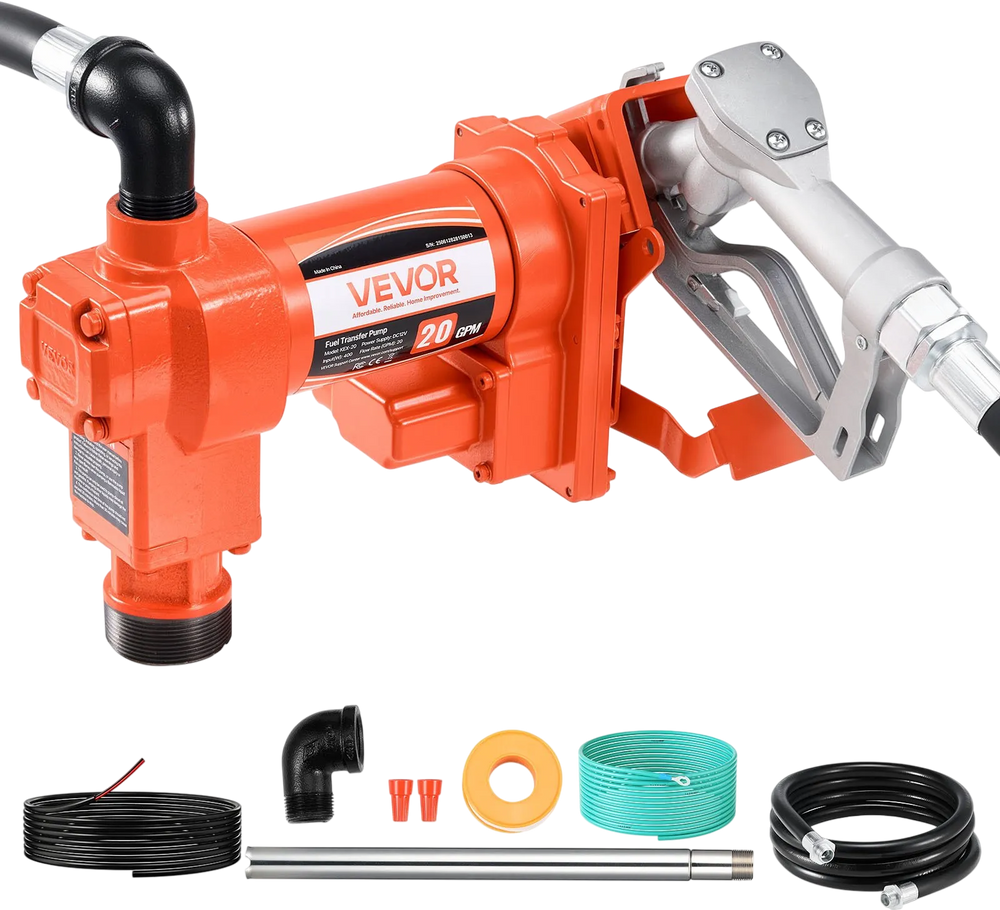 VEVOR Fuel Transfer Pump, 12V DC 20 GPM 1/4 HP Diesel Pump, Extractor Pumps with Manual Nozzle, Discharge Hose and Suction Pipe, for Gasoline, Diesel, Kerosene, Ethanol-Methanol Blends & Biodiesel