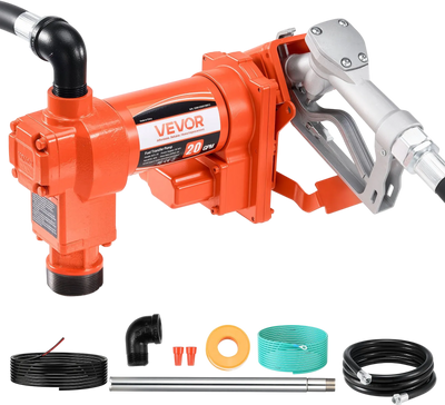 VEVOR Fuel Transfer Pump, 12V DC 20 GPM 1/4 HP Diesel Pump, Extractor Pumps with Manual Nozzle, Discharge Hose and Suction Pipe, for Gasoline, Diesel, Kerosene, Ethanol-Methanol Blends & Biodiesel