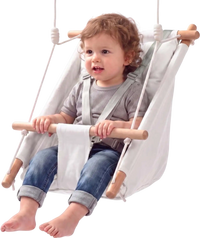 VEVOR Baby Swing 66 lbs Weight Capacity 3 Modes Canvas Hammock Swing White, for Indoor and Outdoor, 5-Point Harness and Tree Straps, Wooden Hanging Seat with Integrated Cushion for Baby to Toddler