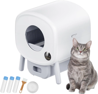 VEVOR 76L Self Cleaning Cat Litter Box, Automatic Cat Litter Box with Trash Bags, Large Space Smart Cat Litter Box with Odor Removal, APP Control, and Infrared Sensor, Gray