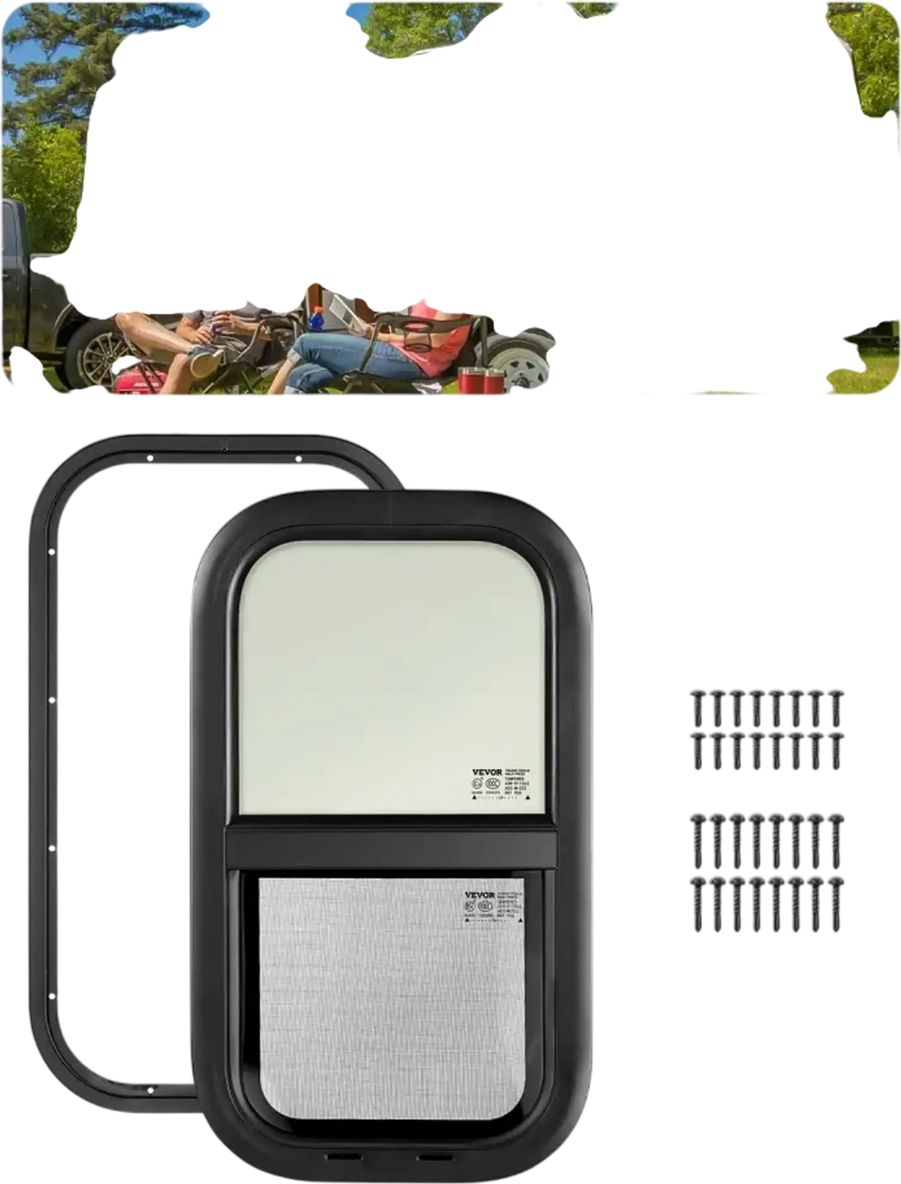 VEVOR Vertical RV Window, 12" W x 22" H Tinted Sliding RV Window with Net Screen & Trim Ring, Fit 15/16" - 1 3/4" Thickness Wall, RV Window Replacement for Teardrop Cargo Trailer Camper, DOT Approved